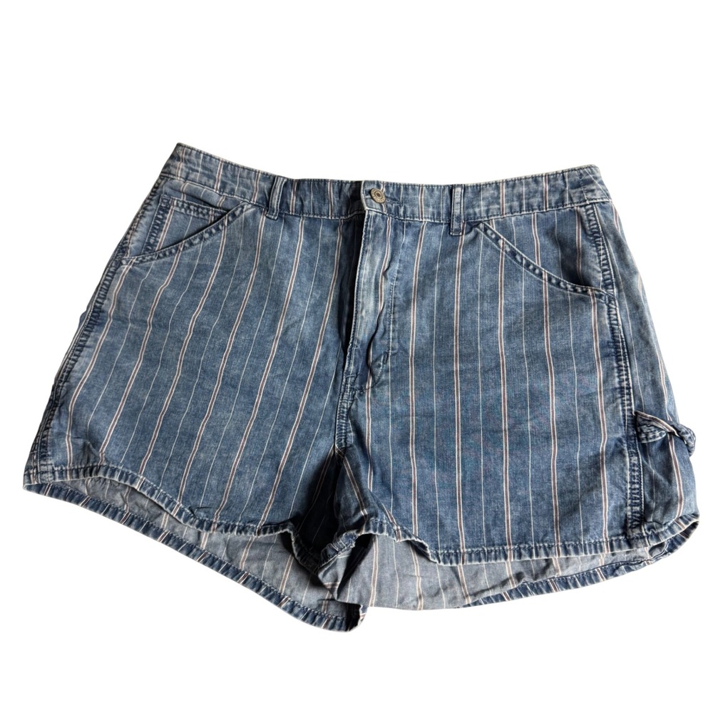 American Eagle Highest Rise 90s Boyfriend Shorts Striped Blue Womens 14